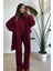 Kadın Bordo Atkılı Saç Örgülü Triko Pantolon Takım 6