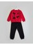 Minnie Mouse Baskılı ve Fiyonk Detaylı Kırmızı 3 İplik Şardonlu Sweatshirt Siyah Eşofman Altı Kız Çocuk Takımı 3
