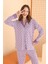 Lila Önden Düğmeli Pijama Takımı 4