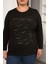 Büyük Beden Siyah Sim Detaylı Dalgalı Desenli Uzun Kollu Bluz 5
