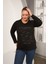 Büyük Beden Siyah Sim Detaylı Dalgalı Desenli Uzun Kollu Bluz 2