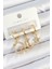 Pirinç Zirkon Taşlı Yıldız ve Ay Model Gold Renk 3'lü Çift Kadın Küpe Set 1