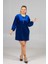 Maksimum Şıklık Kolyeli Büyük Beden Mavi Kadife Tunik 1