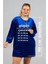 Maksimum Şıklık Kolyeli Büyük Beden Mavi Kadife Tunik 2