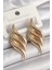 Pirinç Gold Renk 3 Sıra Dalga Model Kadın Küpe 1