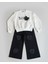 Kalp Nakışlı ve Püskül Detaylı Beyaz Sweatshirt Siyah Palazzo Jean Kız Çocuk Takımı 3