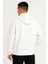 Erkek Ovarsize Kapüşonlu Swetshirt Kanguru Çepli Cıtcıtlı 3 Iplik Şardonlu Hoodie - Beyaz 3