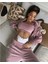 Kadın Crop Bralet Ipek Kadife Eşofman Takımı 3'lü Pembe 4
