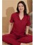 Kadın Bordo Gömlek Yaka Kısa Kol Bürümcük Pijama Takımı 1