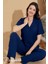 Kadın Lacivert Gömlek Yaka Kısa Kol Bürümcük Pijama Takımı 1