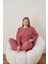 Kadın Bordo Düğmeli Sıfır Yaka Düz Pamuklu Interlok Kumaş Uzun Kol Kadın Pijama Takımı 2