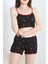 Kadın Siyah Desenli Kısa Askılı Şort Milan Kumaş Pijama Takımı 1