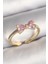 Pirinç Gold Renk Pembe Zirkon Taşlı Kalp Fiyonk Model Kadın Yüzük 1