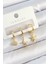Pirinç Zirkon Taşlı Yıldız Model Gold Renk 3'lü Çift Kadın Küpe Set 1