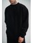 Uzun Kol Bisiklet Yaka Basic Sweatshirt - Siyah 1