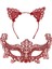 Romantik Kırmızı Dantel Maske Seti – Kedi Kulaklı Taç ve Maske 3 No (5047) 2