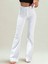 Kadın Yüksek Bel Likralı Ispanyon Paça Jeans Kot Pantolon Beyaz 5