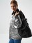 Kadın Gri Metalik Parlak Dokulu Oversize Ceket 3