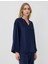 Lacivert Rahat Kesim Uzun Kollu V Yaka Dokuma Bluz 4