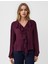 Bordo Uzun Kollu V Yaka Fırfır Detaylı Dokuma Bluz 1