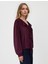 Bordo Uzun Kollu V Yaka Fırfır Detaylı Dokuma Bluz 4