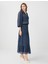 Lacivert Yüksek Bel Puantiyeli Uzun Etek 3