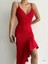 Ince Askılı Etek Ucu Asimetrik Volanlı Scuba Kumaş Abiye Elbise 581708 Kırmızı 3