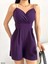 Esnek Krep Kumaş Askılı Etek Görünümlü Şortlu Mini Abiye Tulum 582155 Mor 1