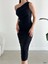 Tek Omuz Scuba Krep Elbise 582617 Siyah 1