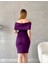 Scuba Kumaş Yakasina Parlak Taş Detayli Abiye Elbisa 582673 Mor 2