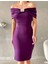 Scuba Kumaş Yakasina Parlak Taş Detayli Abiye Elbisa 582673 Mor 3