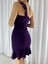 Tek Omuz Detay Volanlı Krep Kumaş Elbise 582446 Mor 2