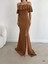 Yakasi Kat Detayli Maxi Boy Abiye ve Mezuniyat Elbisesi 582587 Kahverengi 3