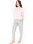 Kadın Pembe Renk Uzun Kollu Bisiklet Yaka Lastikli Paça Pijama Takımı C7T1N102 2