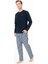 Erkek Lacivert Renk Düğmeli Yaka Uzun Kollu Çizgili Alt Düz Paça Pijama Takımı C7T8N981 2