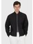 Siyah Regular Fit Dik Yaka Casual Dokuma Mont 1