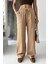 Gabardin %100 Pamuk Yüksel Bel Camel Bol Paça Palazzo Pantolon 3