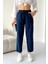 Gabardin %100 Pamuk Rahat Kalıp Lacivert Yüksek Bel Düz Paça Kadın Pantolon 2