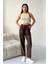 Yüksek Bel Bağcıklı %100 Pamuk Rahat Kalıp Kahverengi Düz Paça Kadın Pantalon 1