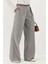 Kadın Çizgili Geniş Paça Pileli Palazzo Pantolon Gri 11