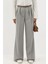 Kadın Çizgili Geniş Paça Pileli Palazzo Pantolon Gri 12
