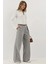 Kadın Çizgili Geniş Paça Pileli Palazzo Pantolon Gri 17