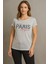 Kadın Gri Simli Paris Yazı Baskılı Tişört Tunik 3