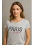 Kadın Gri Simli Paris Yazı Baskılı Tişört Tunik 4
