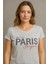 Kadın Gri Simli Paris Yazı Baskılı Tişört Tunik 5