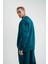 Uzun Kol Bisiklet Yaka Basic Sweatshirt - Koyu Deniz Yeşili 2