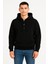 Erkek Ovarsize Kapüşonlu Swetshirt Kanguru Çepli Cıtcıtlı 3 Iplik Şardonlu Hoodie - Siyah 2