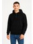 Erkek Ovarsize Kapüşonlu Swetshirt Kanguru Çepli Cıtcıtlı 3 Iplik Şardonlu Hoodie - Siyah 3