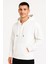 Erkek Ovarsize Kapüşonlu Swetshirt Kanguru Çepli Cıtcıtlı 3 Iplik Şardonlu Hoodie - Beyaz 4