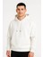 Erkek Ovarsize Kapüşonlu Swetshirt Kanguru Çepli Cıtcıtlı 3 Iplik Şardonlu Hoodie - Beyaz 2